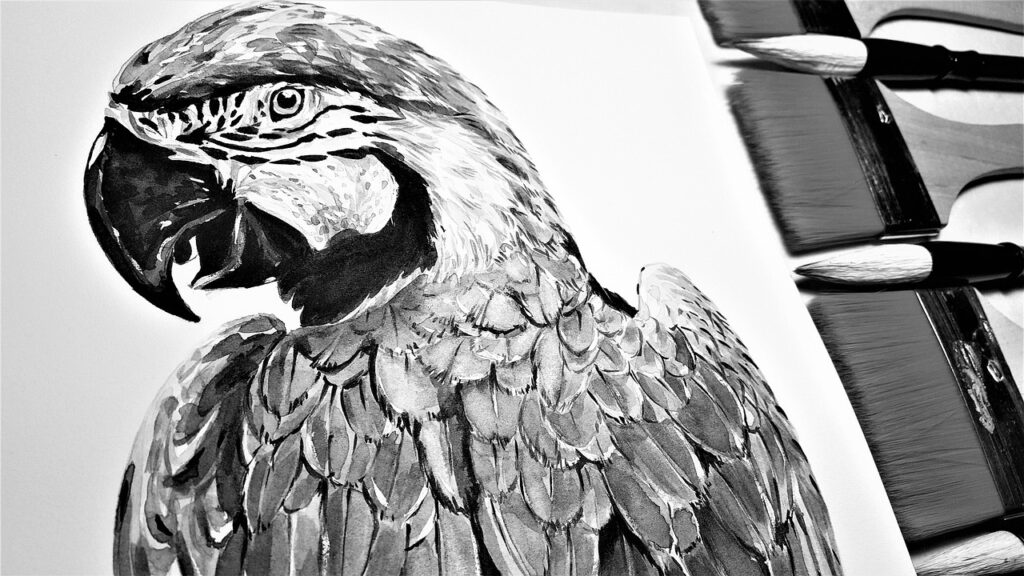 parrot, macaws, brush, the animal, nature, bird, art, painting, watercolor, black and white, parrot, parrot, parrot, parrot, parrot